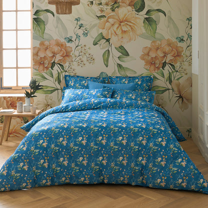Flat sheet cotton satin - Belle de nuit Blue