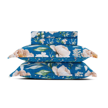 Ensemble de draps satin de coton - Jardin de Fleurs Bleu