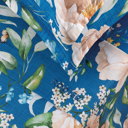 Ensemble de draps satin de coton - Jardin de Fleurs Bleu