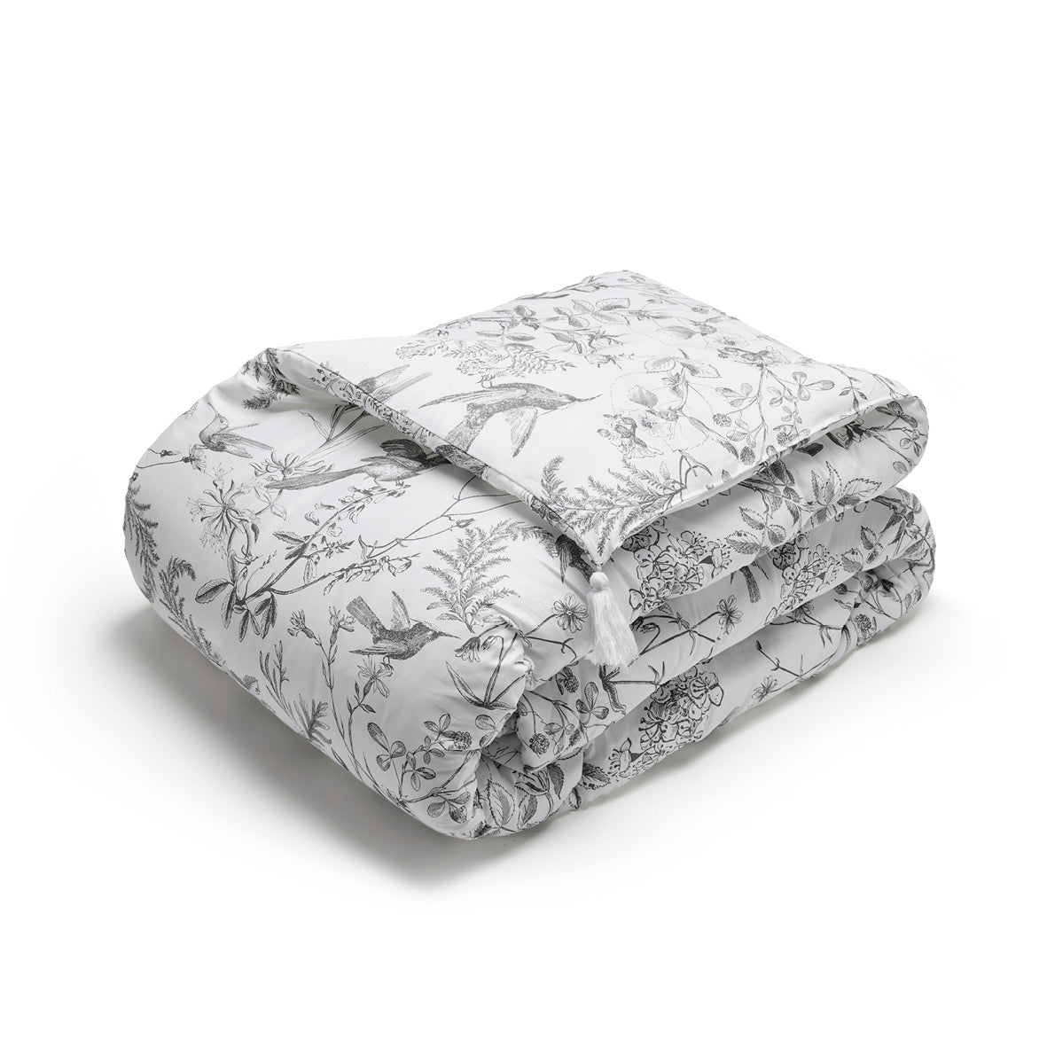 Quilt with tassels Colibri botanique Black grey - 140 x 200 cm