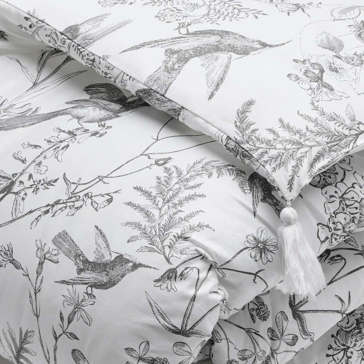 Quilt with tassels Colibri botanique Black grey - 140 x 200 cm