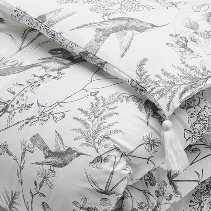 Quilt with tassels Colibri botanique Black grey - 140 x 200 cm