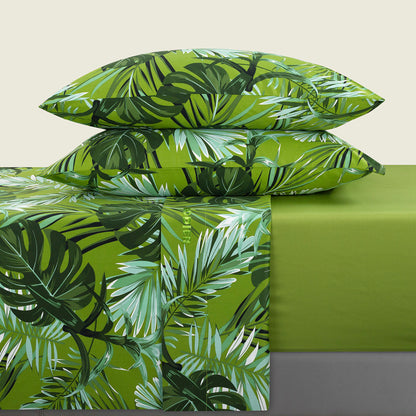 Ensemble de draps satin de coton - Tropical Vert clair