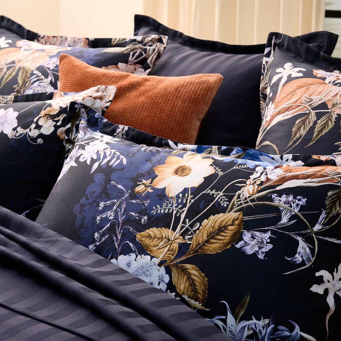 Flat sheet cotton satin - Floraison d'hortensias Blue