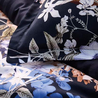 Flat sheet cotton satin - Floraison d'hortensias Blue