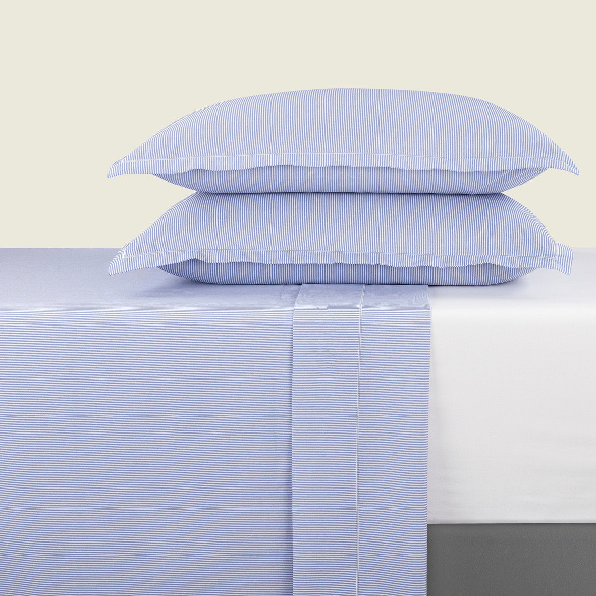 Ensemble de draps coton percale - Nantes Bleu clair