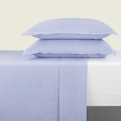 Ensemble de draps coton percale - Nantes Bleu clair