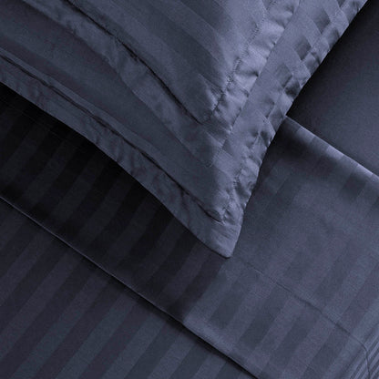 Drap plat satin de coton dobby stripe - Dobby stripe woven Blue foncé