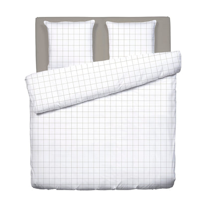 Duvet cover + pillowcase(s) cotton satin - Grands carreaux White / Taupe 260 x 240 cm + 2 x (63 x 63 cm)