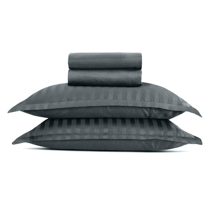 Sheet set cotton satin - Dobby stripe woven Dark grey