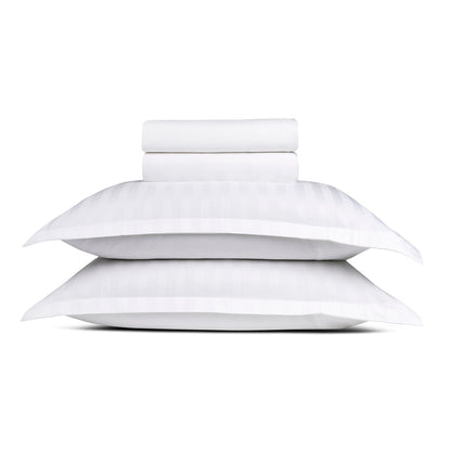Sheet set cotton satin - Dobby stripe woven White