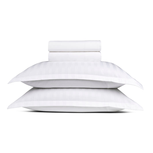 Sheet set cotton satin - Dobby stripe woven White