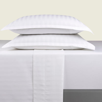 Sheet set cotton satin - Dobby stripe woven White