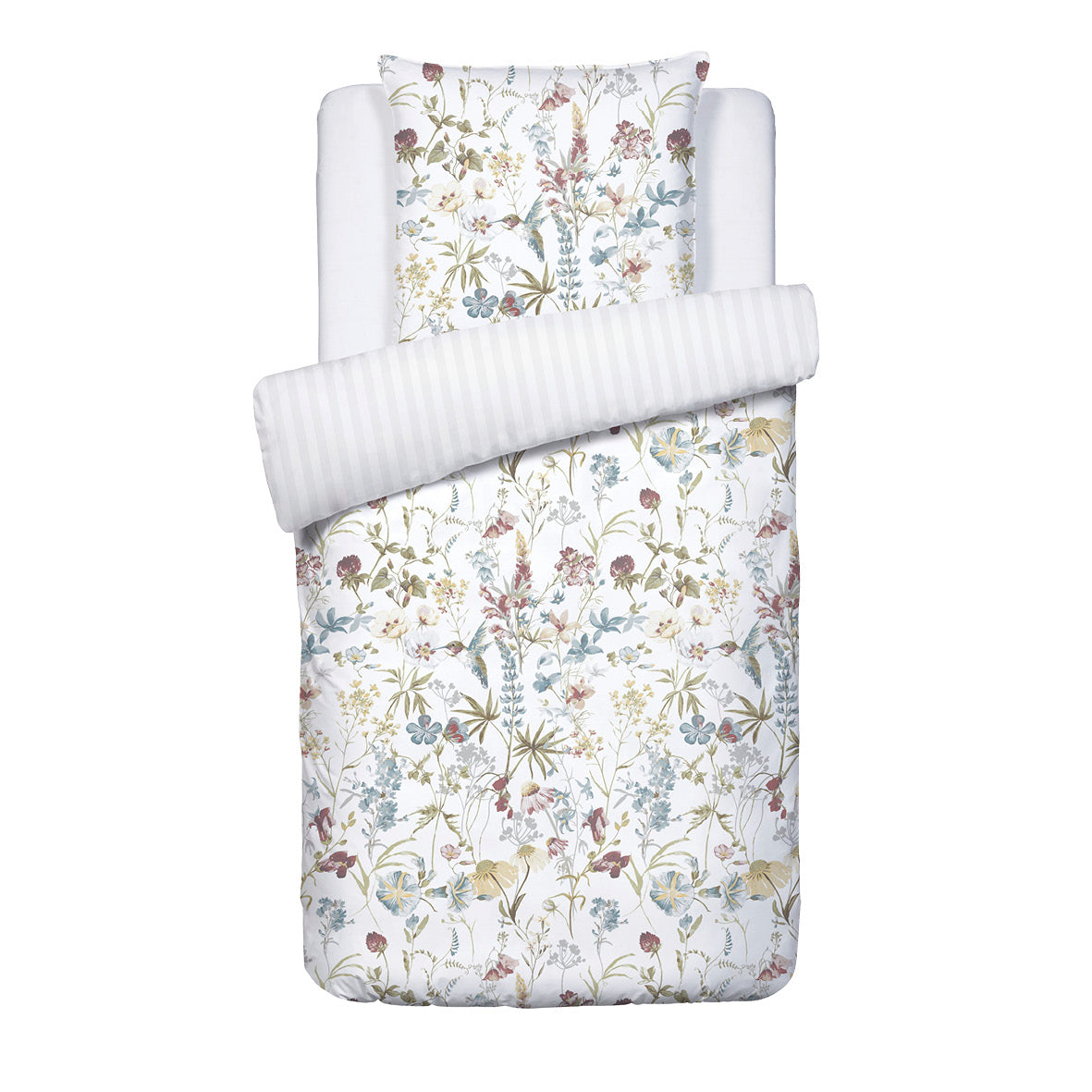 Duvet cover + pillowcase(s) cotton satin - Colibri chantant White