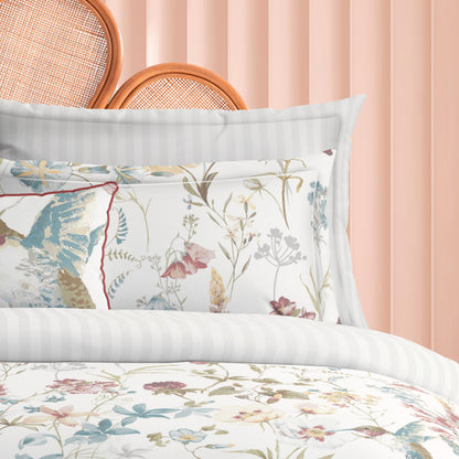 Duvet cover + pillowcase(s) cotton satin - Colibri chantant White