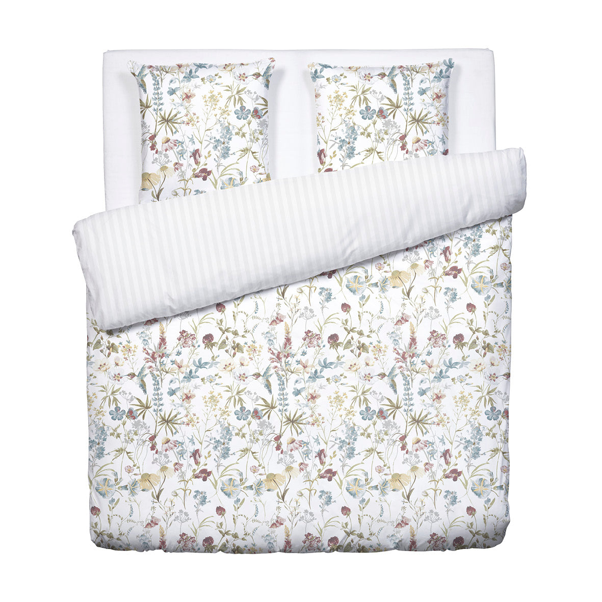 Duvet cover + pillowcase(s) cotton satin - Colibri chantant White