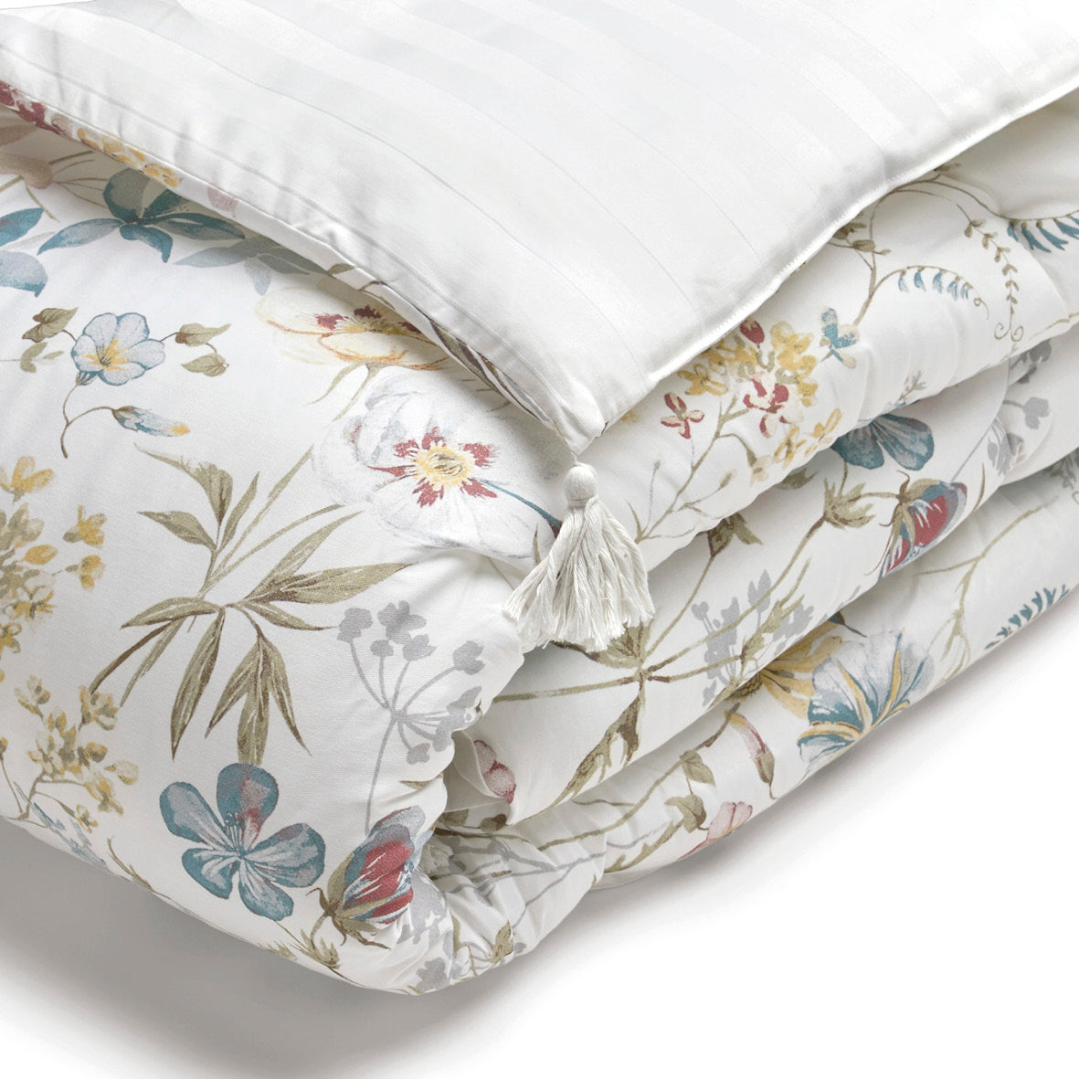 Quilt with tassels cotton satin - Colibri chantant White - 140 x 200 cm