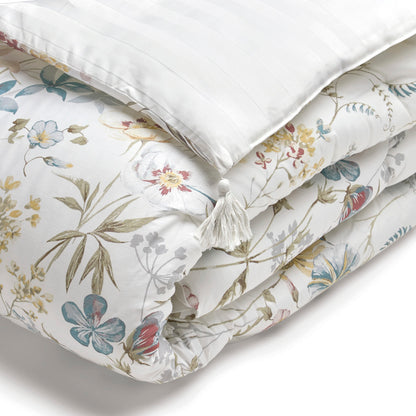 Quilt with tassels cotton satin - Colibri chantant White - 140 x 200 cm