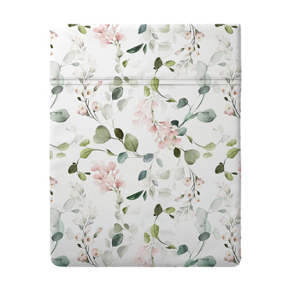 Drap plat satin de coton - Eclat d'eucalyptus Blanc