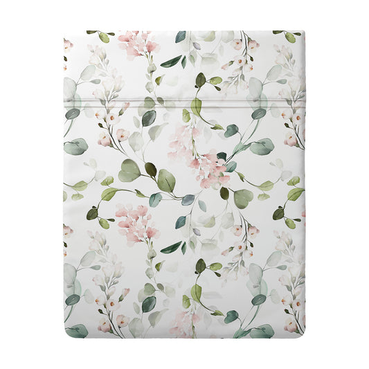 Drap plat satin de coton - Eclat d'eucalyptus Blanc