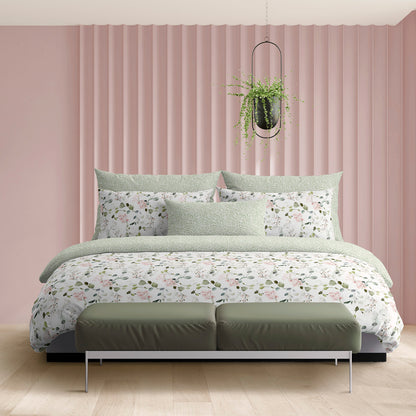 Drap plat satin de coton - Eclat d'eucalyptus Blanc