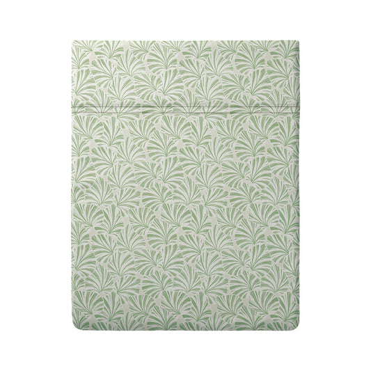 Drap plat satin de coton - Feuilles de coeur Vert