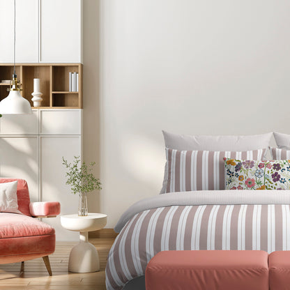 Taie(s) d'oreiller satin de coton - Fines rayures Vieux rose