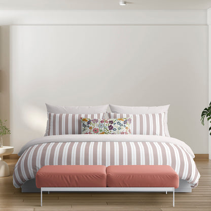 Taie(s) d'oreiller satin de coton - Fines rayures Vieux rose