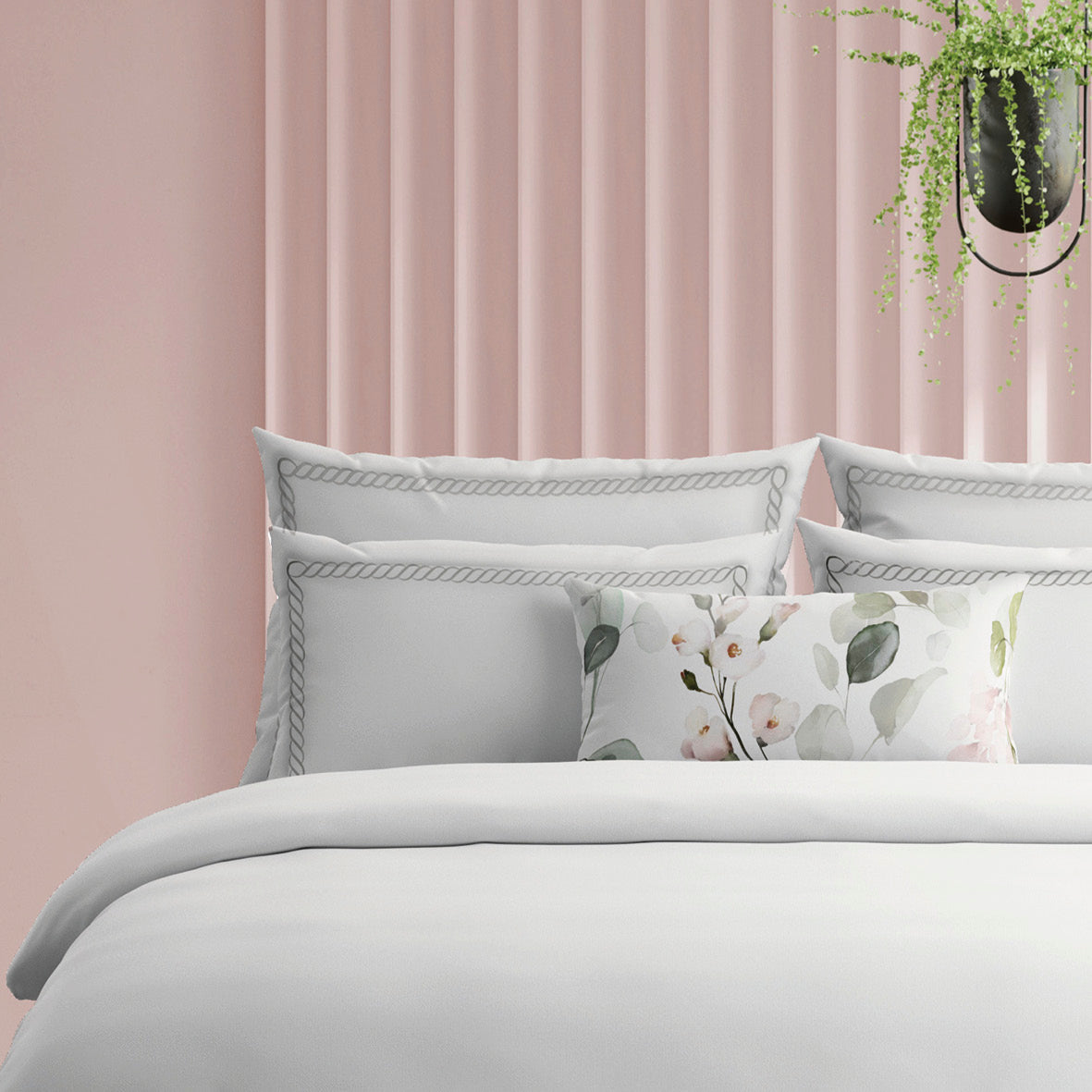 Duvet cover + pillowcase(s) cotton satin - Eclat de perle Grey / White