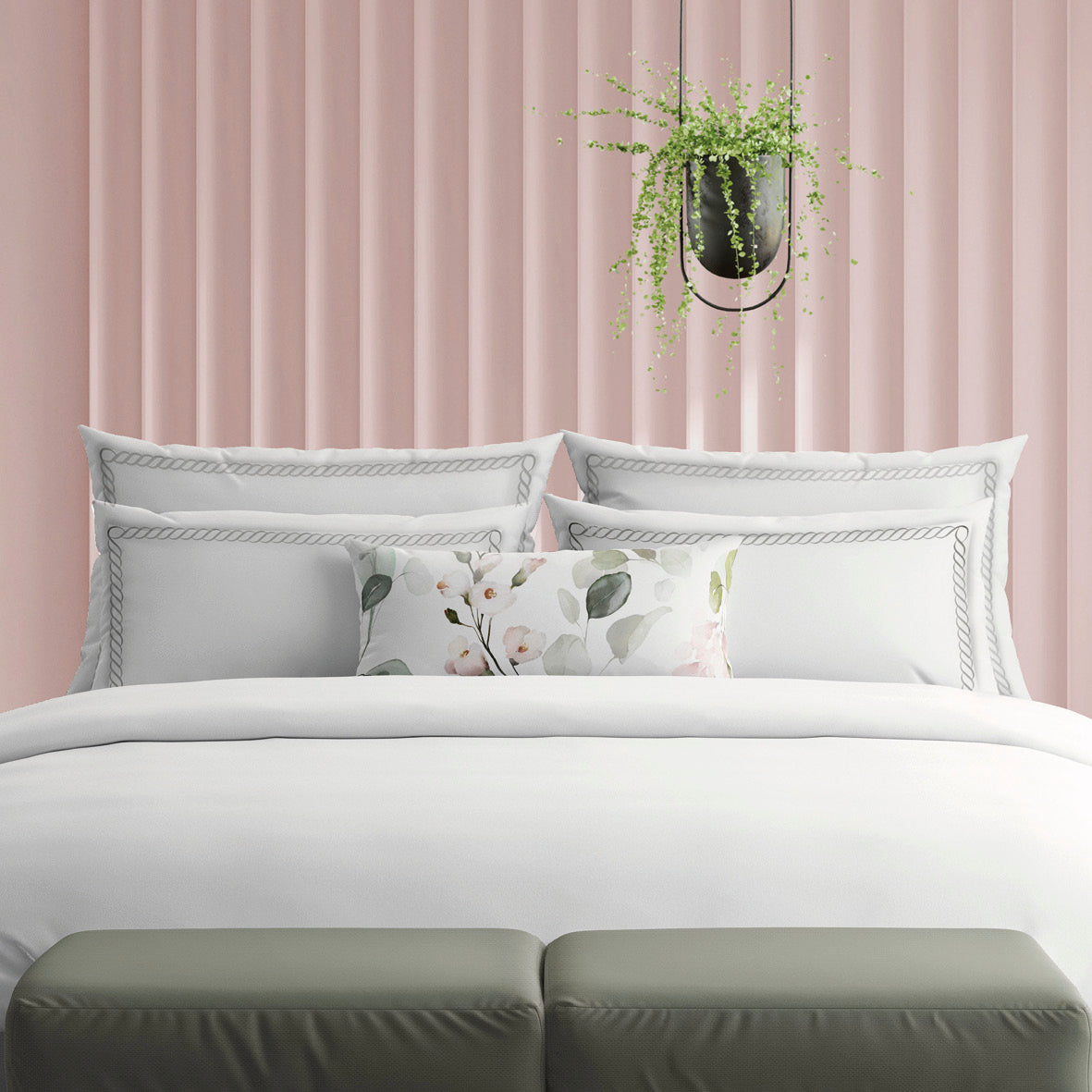 Pillowcase(s) cotton satin - Eclat de perle Grey / White