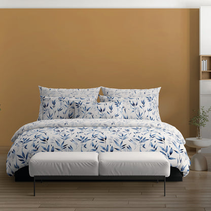 Drap plat satin de coton - Eclat Bleu Blanc