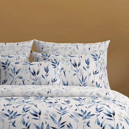 Drap plat satin de coton - Eclat Bleu Blanc