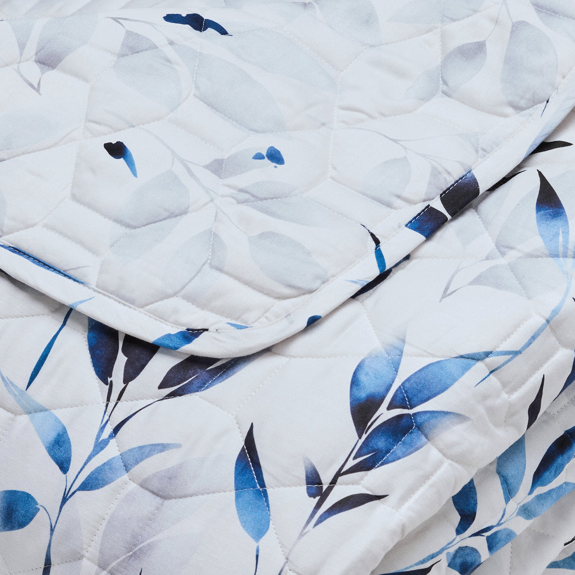 Bedspread cotton satin - Eclat Bleu White - 220 x 250 cm