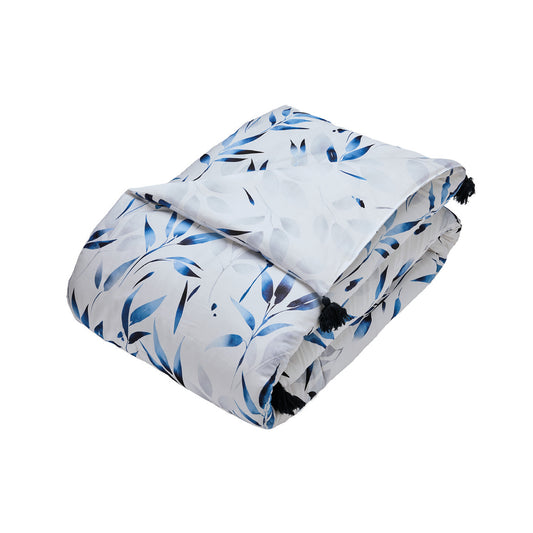 Quilt with tassels cotton satin - Eclat Bleu White - 140 x 200 cm