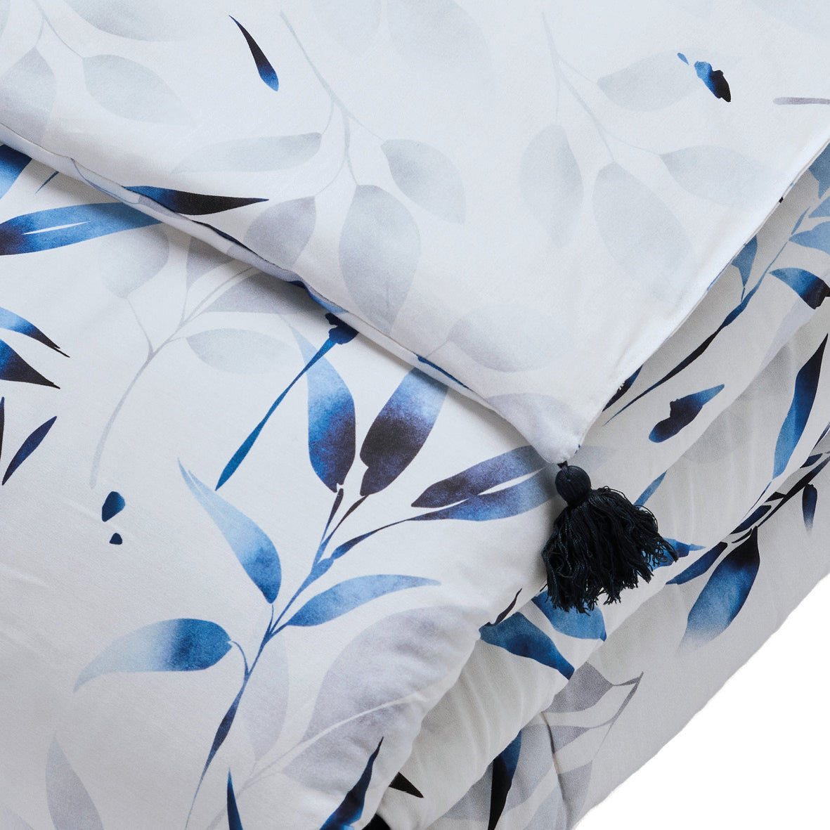 Quilt with tassels cotton satin - Eclat Bleu White - 140 x 200 cm