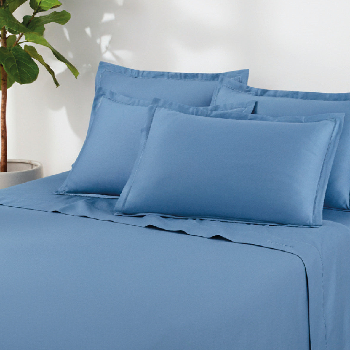 Taie d'oreiller satin de coton - Uni 1 baratta Bleu 05