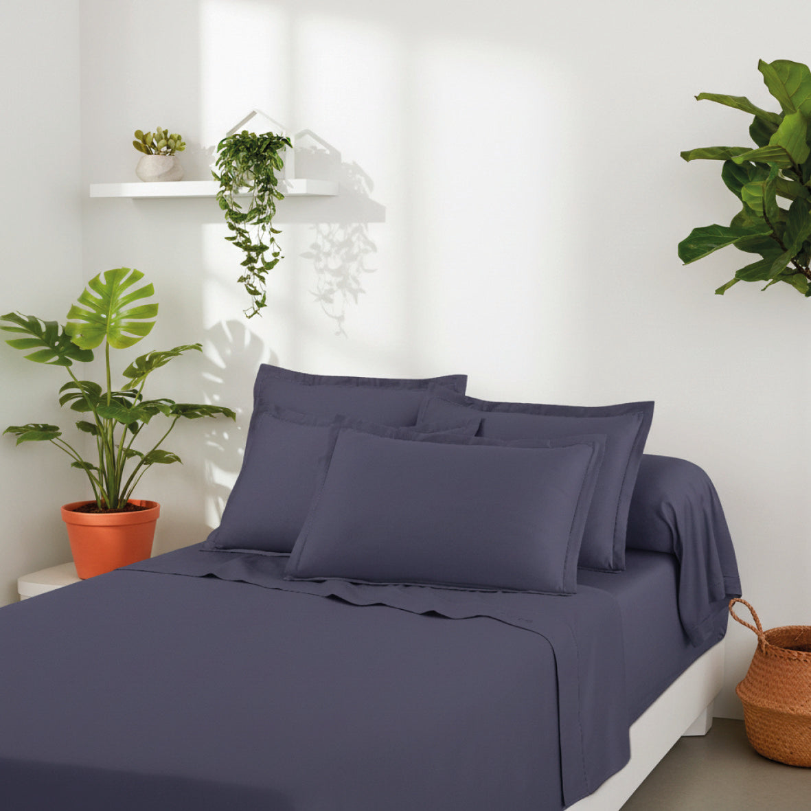 Sheet set cotton satin - Uni 1 baratta Blue 06