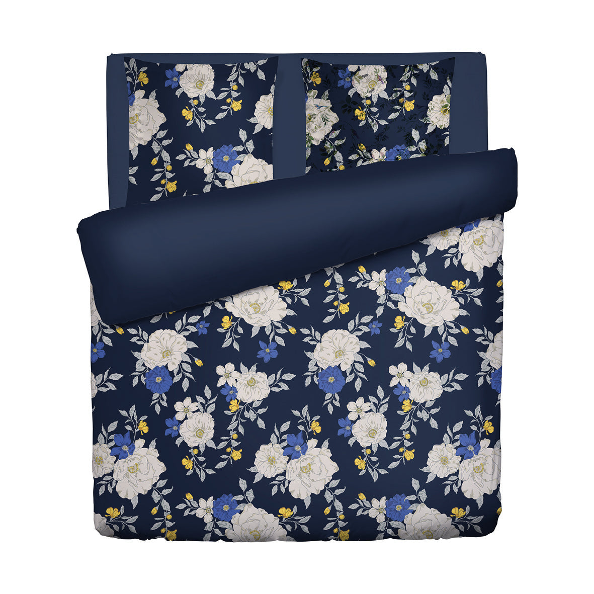 Duvet cover + pillowcase cotton satin - Nuit fleurie Dark blue