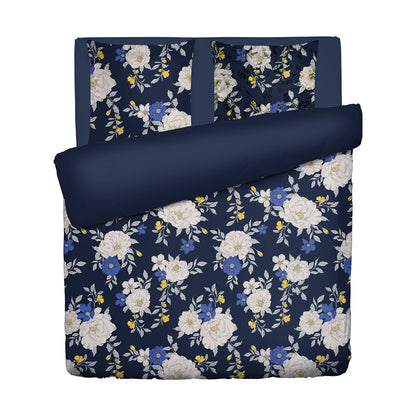 Duvet cover + pillowcase cotton satin - Nuit fleurie Dark blue