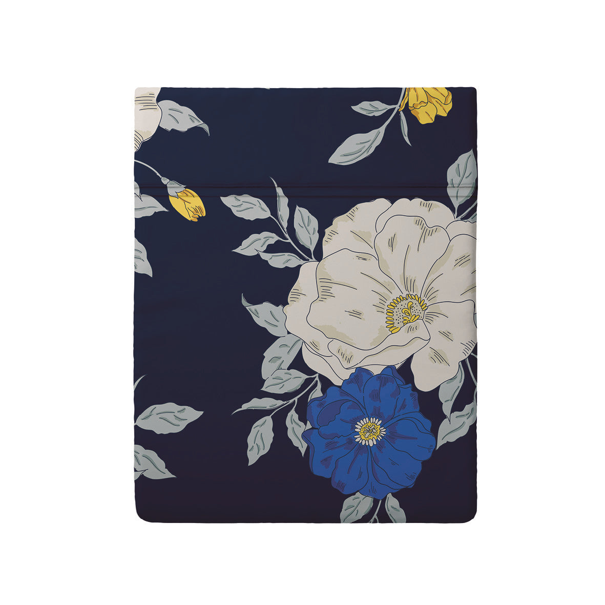 Flat sheet cotton satin - Nuit Fleurie Dark blue