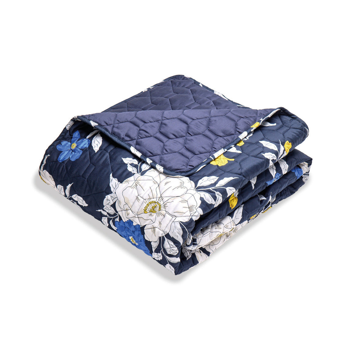 Bedspread cotton satin - Nuit Fleurie Dark blue