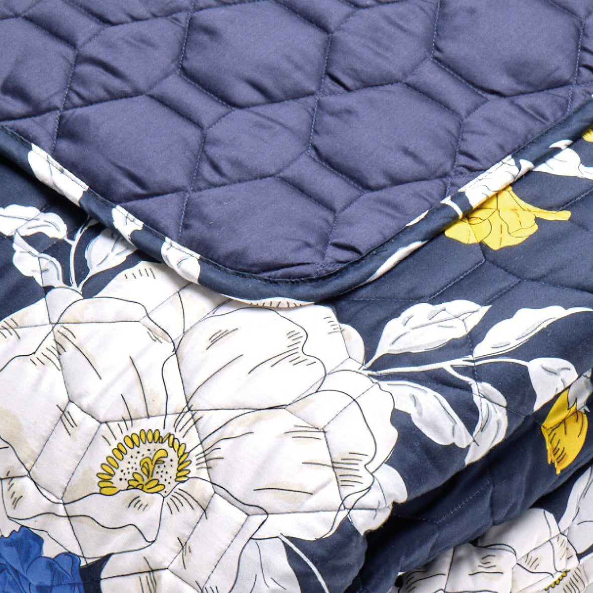 Bedspread cotton satin - Nuit Fleurie Dark blue