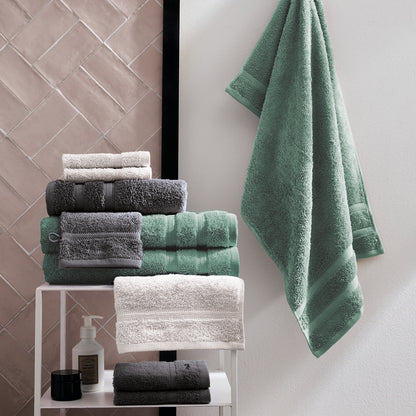 Ensemble complet de linge de bain coton peigné - Vague Vert bouteille