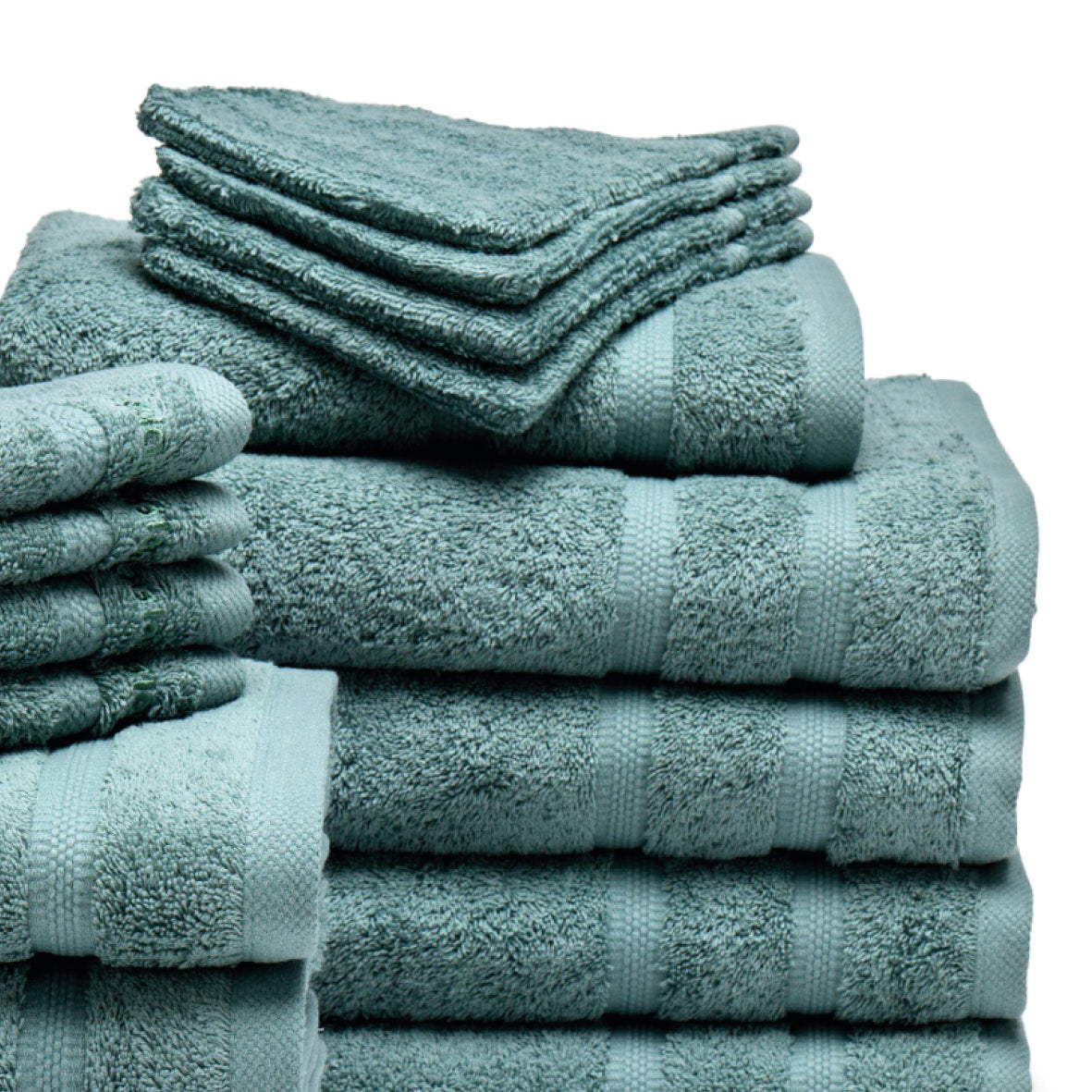 Complete bath linen set combed cotton - Vague Bottle green