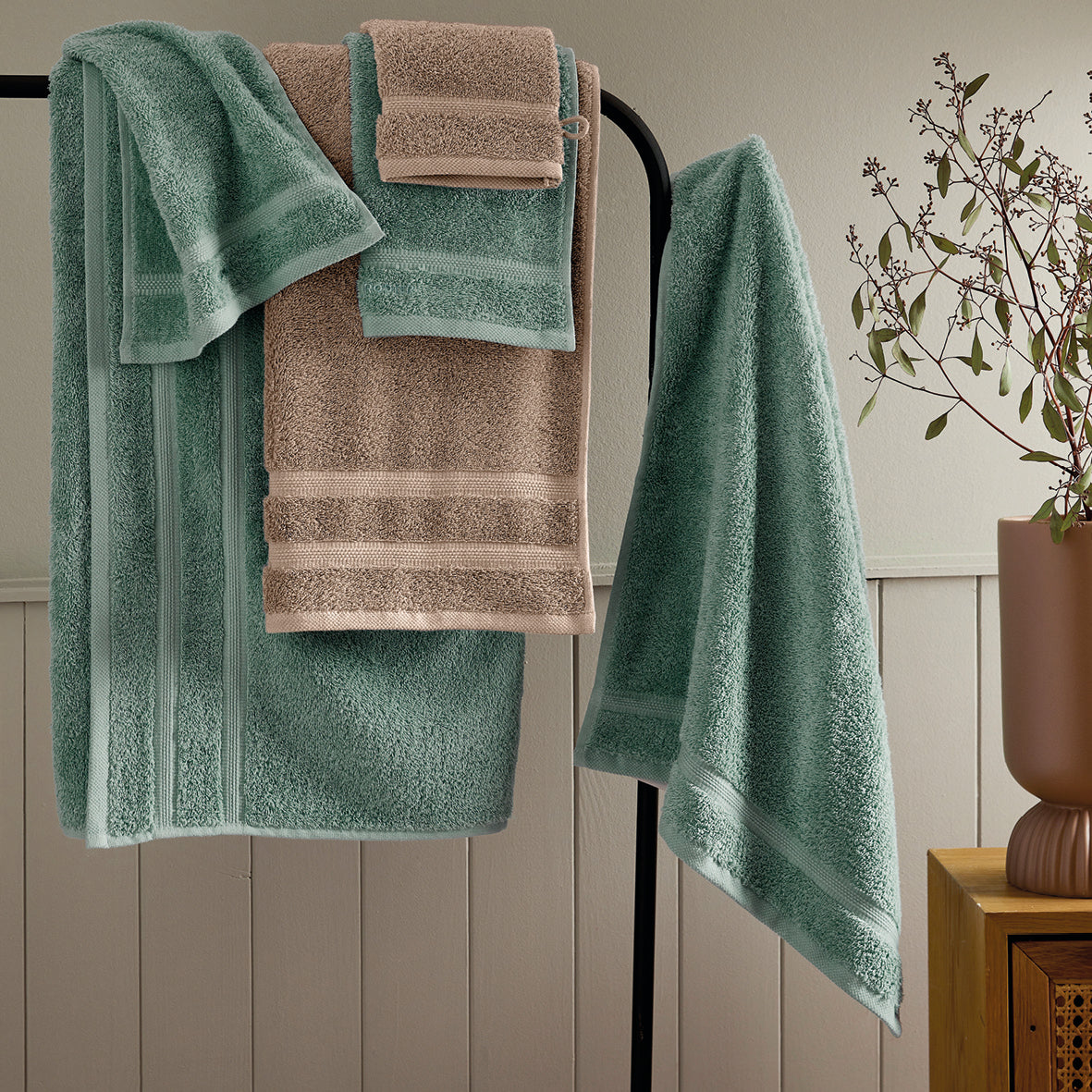 Complete bath linen set combed cotton - Vague Bottle green