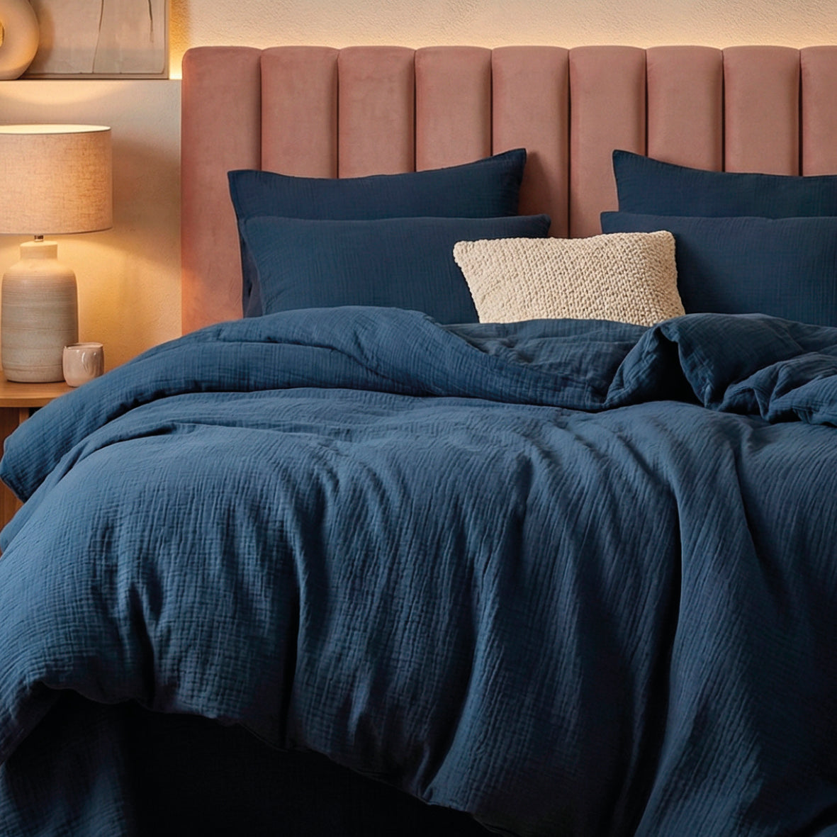 Pillowcase cotton gauze - Uni Blue