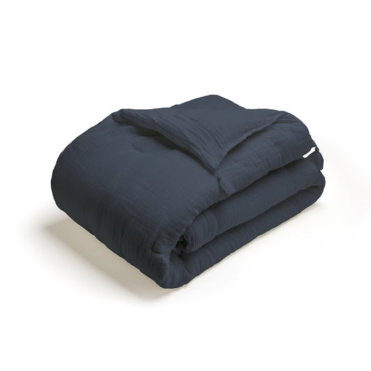 Quilt with tassels cotton gauze - Uni Blue - 140 x 200 cm