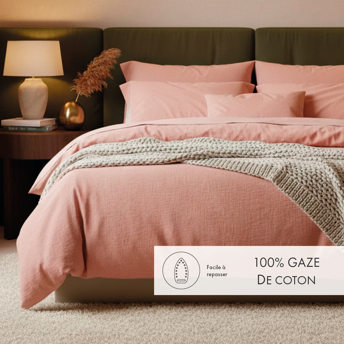 Duvet cover + pillowcase cotton gauze - Uni Pink