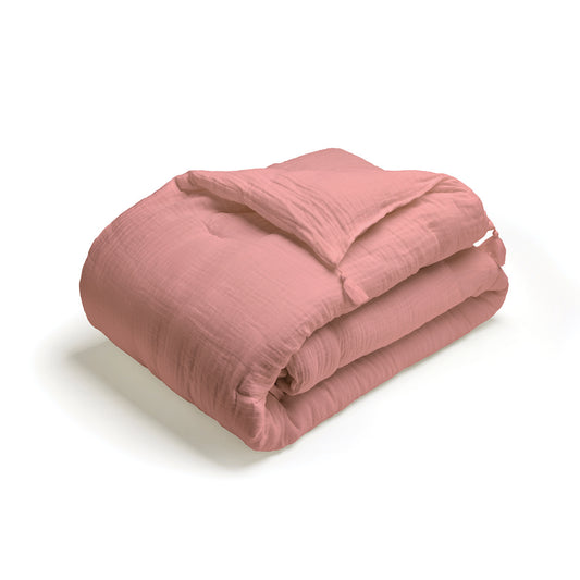 Quilt with tassels cotton gauze - Uni Pink - 140 x 200 cm