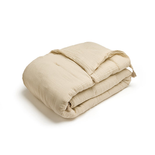 Quilt with tassels cotton gauze - Uni Taupe - 140 x 200 cm